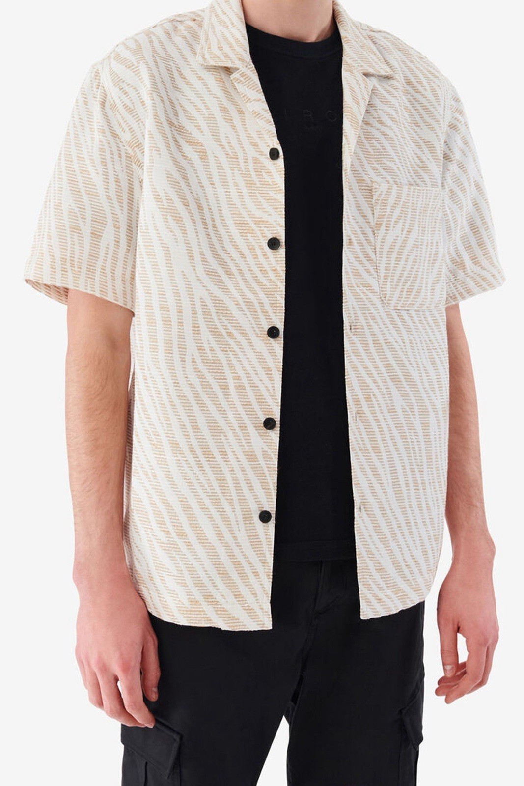 IRO Paris Nahel Mens M 40 Zebra Jacquard Short Sleeve Camp Shirt Beige Ecru NWT IRO Paris Nahel Mens M 40 Zebra Jacquard Short Sleeve Camp Shirt Beige Ecru NWT