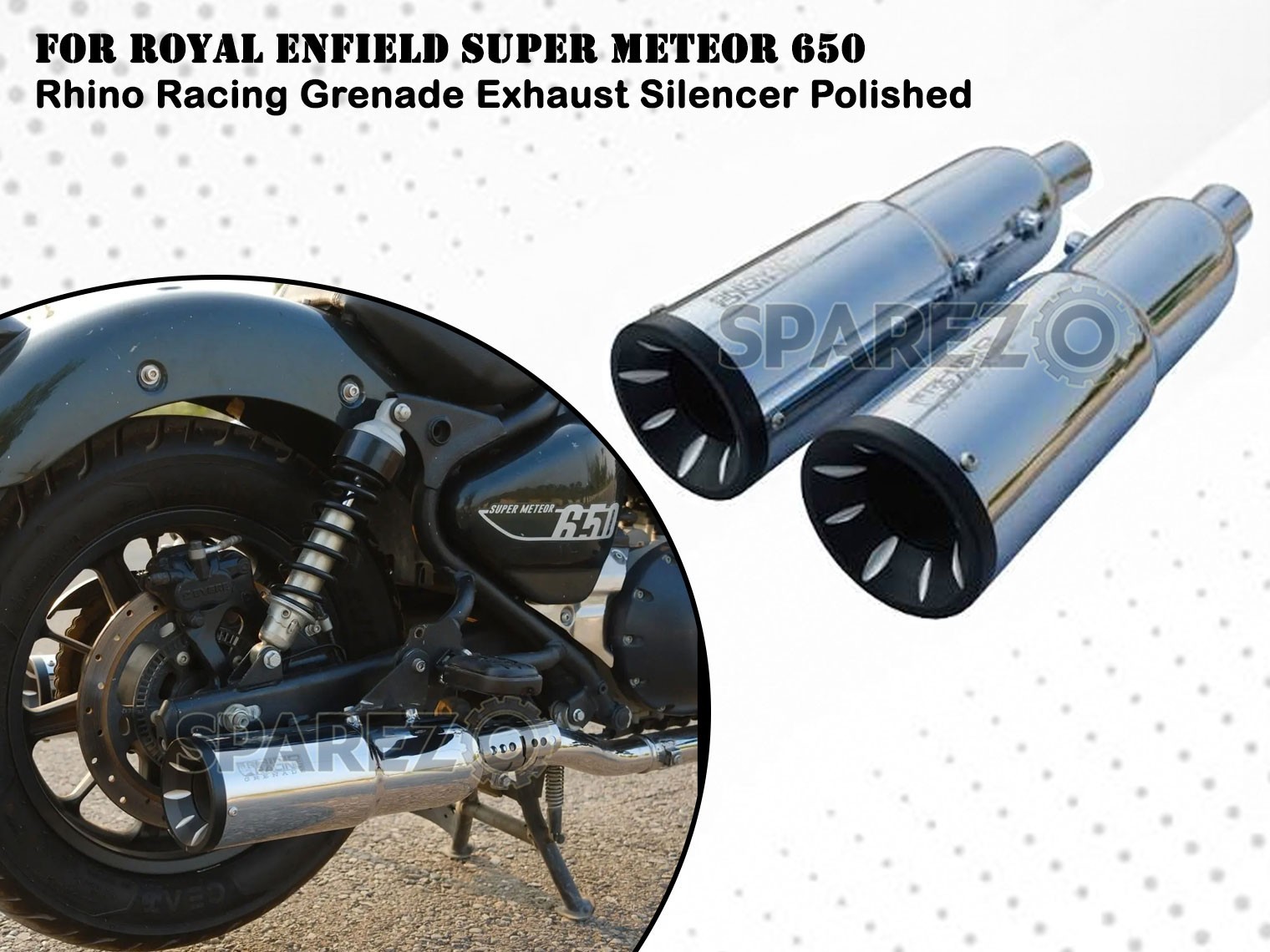 For Royal Enfield Super Meteor 650 Rhino Racing Grenade Exhaust Silencer Polish