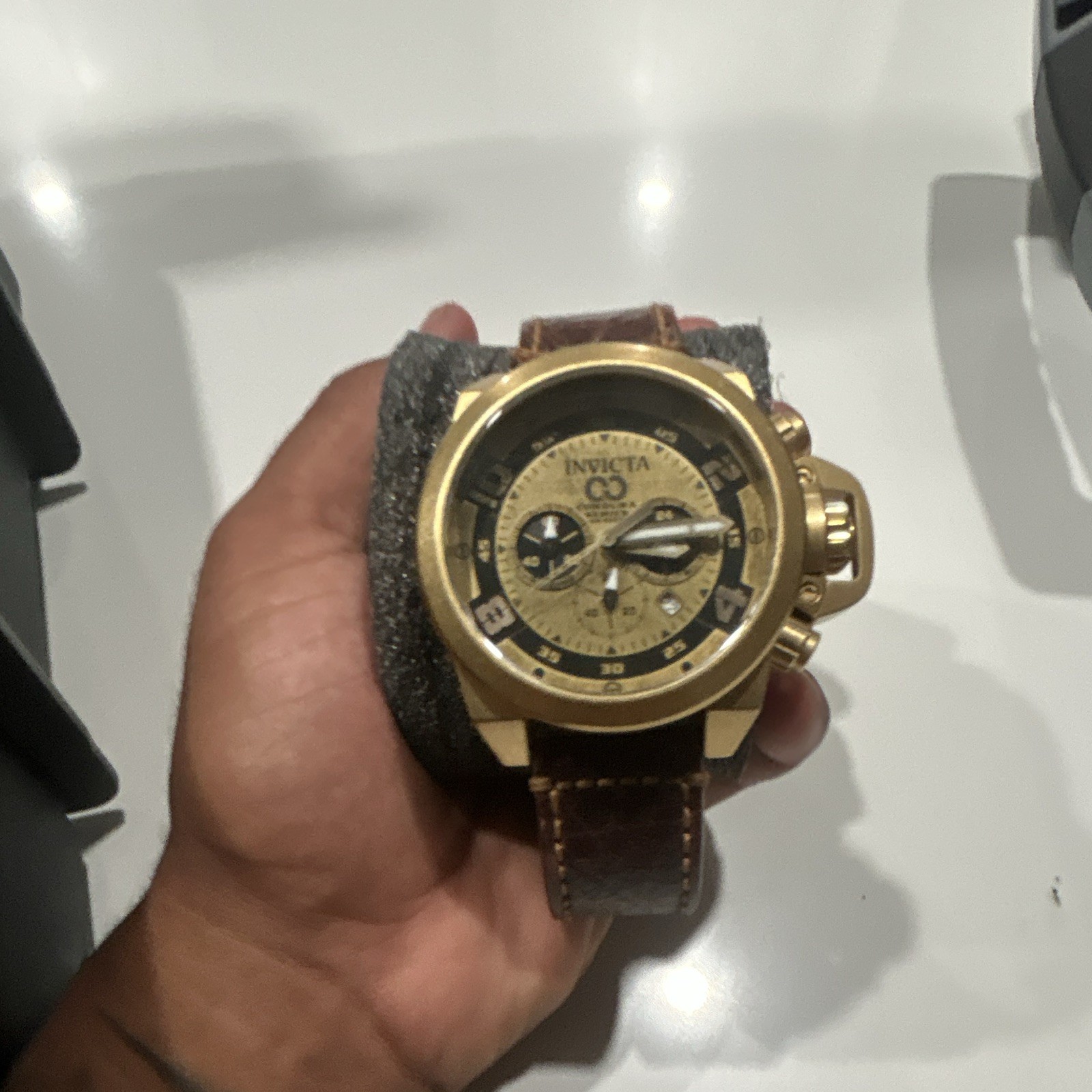 Invicta I-Force Men's Chronograph Quartz Date Gold Tone Brown Leather Strap Invicta I-Force Men's Chronograph Quartz Date Gold Tone Brown Leather Strap