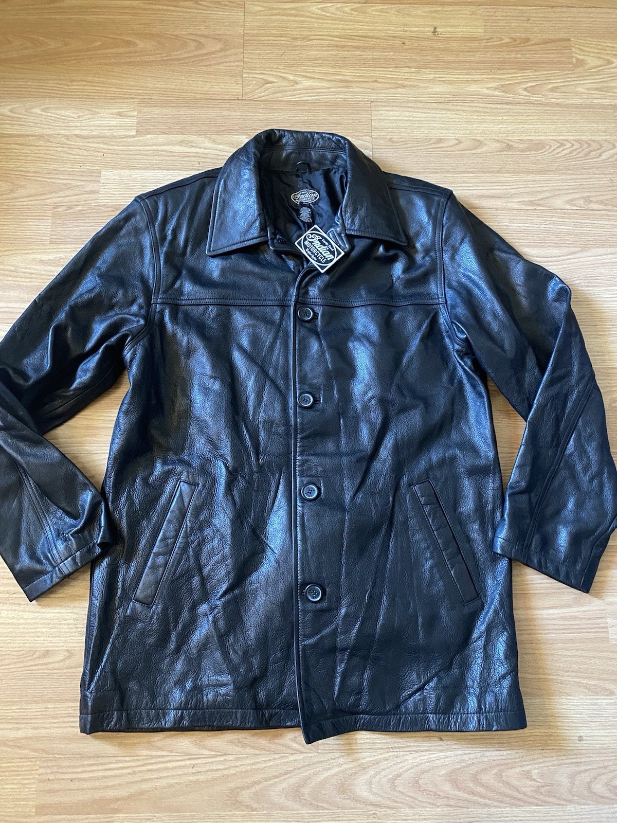 VTG Indian Motorcycle Leather Car Coat/ Jacket Sz L. BNWT Pebble Grain