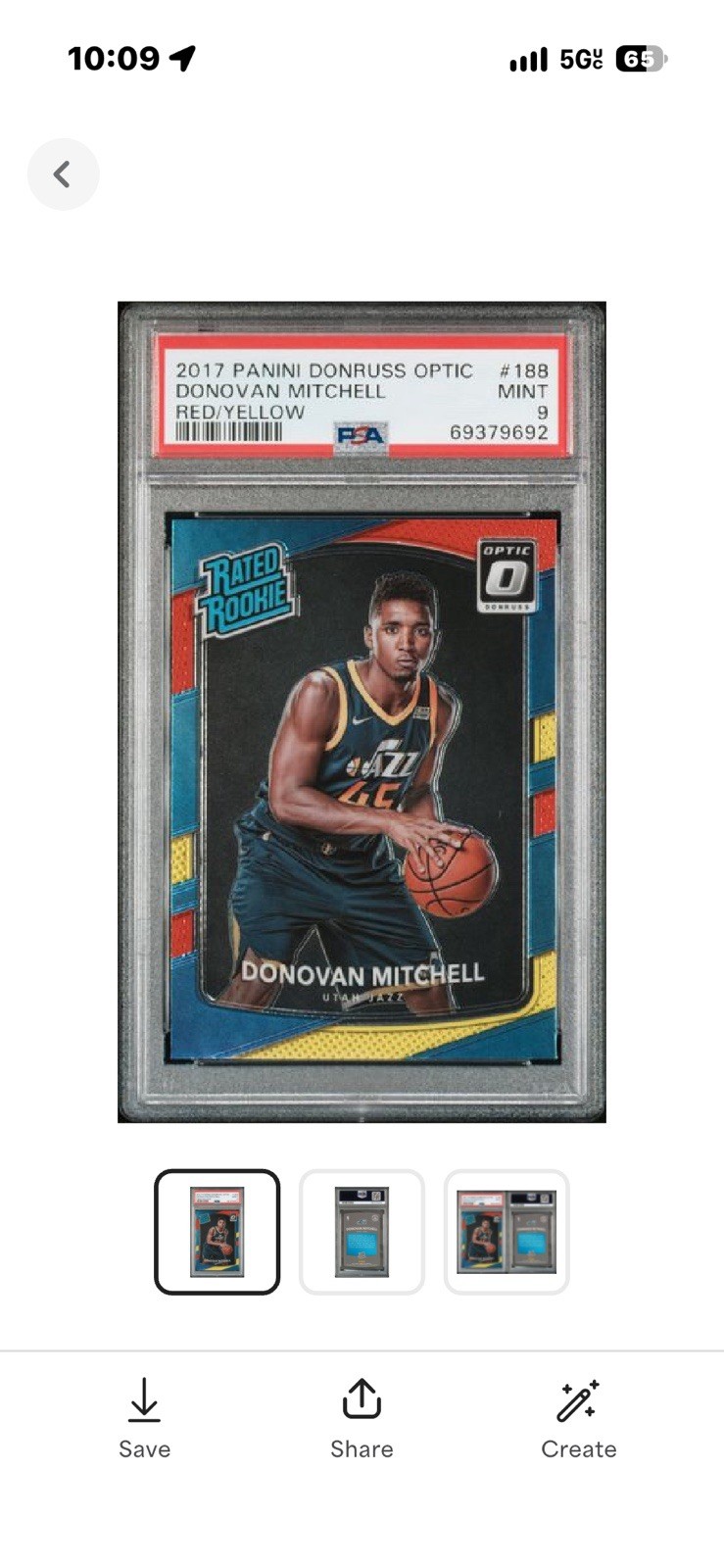 Panini 2017-18 Donruss Optic Donovan Mitchell RC #188 Red/Yellow PSA 9 69379692