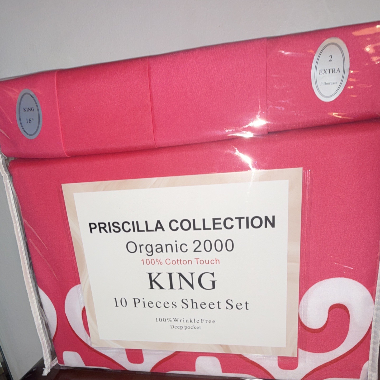Priscilla Collection Organic 2000 King Cotton Sheet Set Red White Deep Pocket Priscilla Collection Organic 2000 King Cotton Sheet Set Red White Deep Pocket