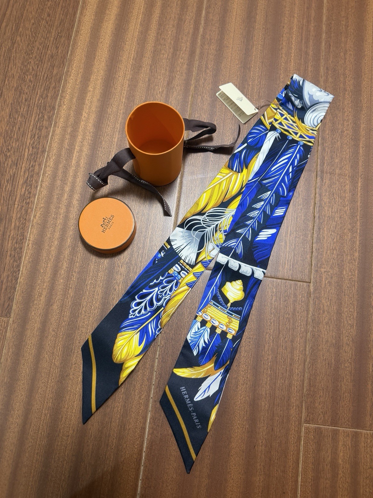Hermès La Danse Pacifique Twilly Silk Scarf Blue Yellow Multicolor New with Box