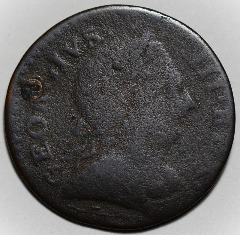 1771 Machin's Mills Halfpenny - Vlack 3-71B, Plugged - Copper Colonial Coin