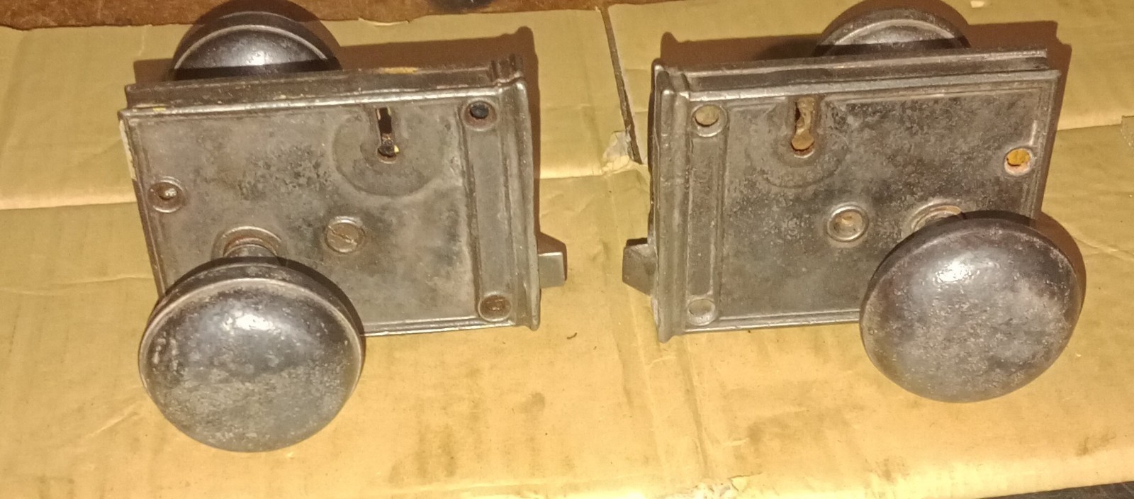 Pair Antique Cast Iron Rim Lock Sets Surface Mount Door Knobs Hardware Salvage Pair Antique Cast Iron Rim Lock Sets Surface Mount Door Knobs Hardware Salvage