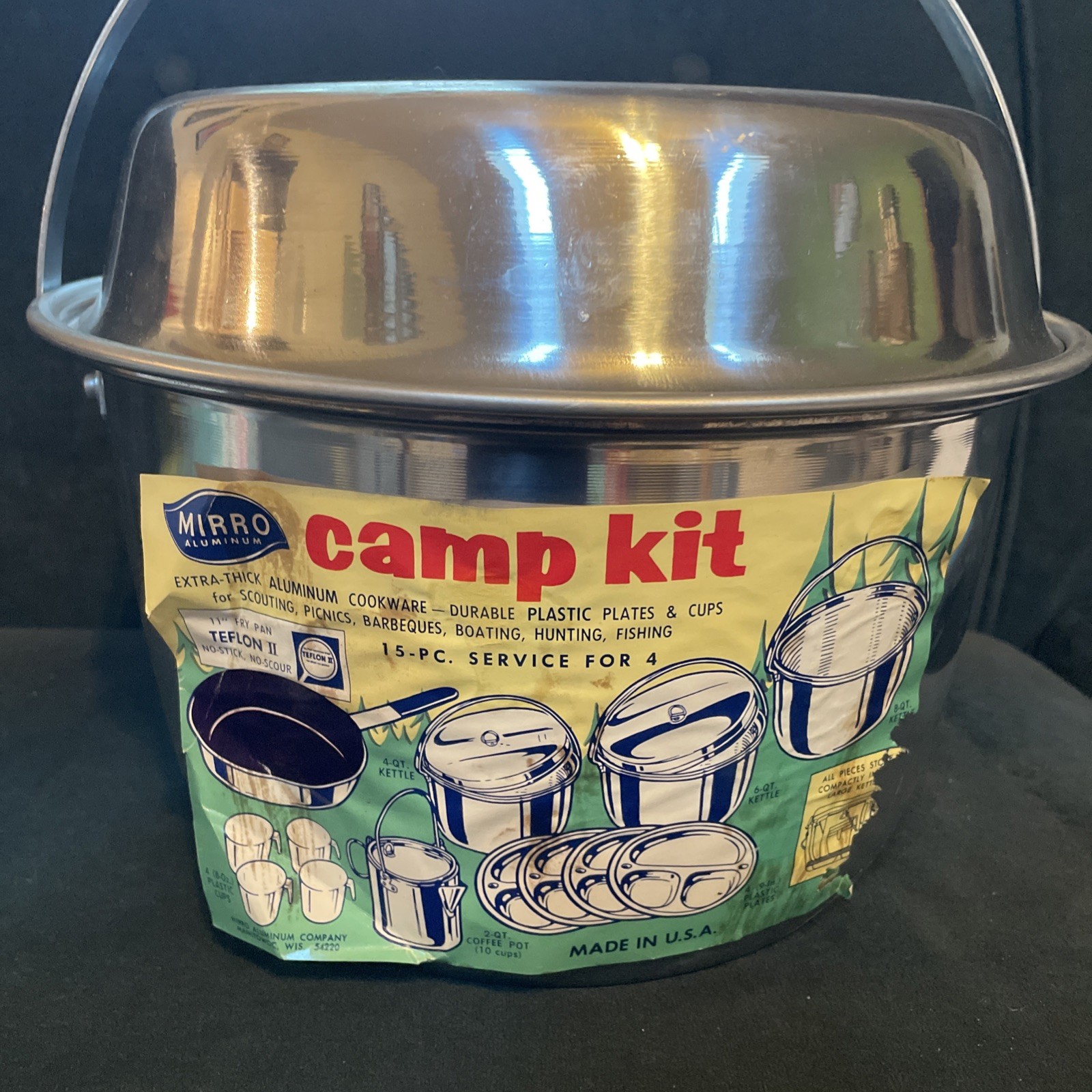 Vintage Mirro Aluminum Camp Kit 15 Piece Camping Cooking Set New Old Stock