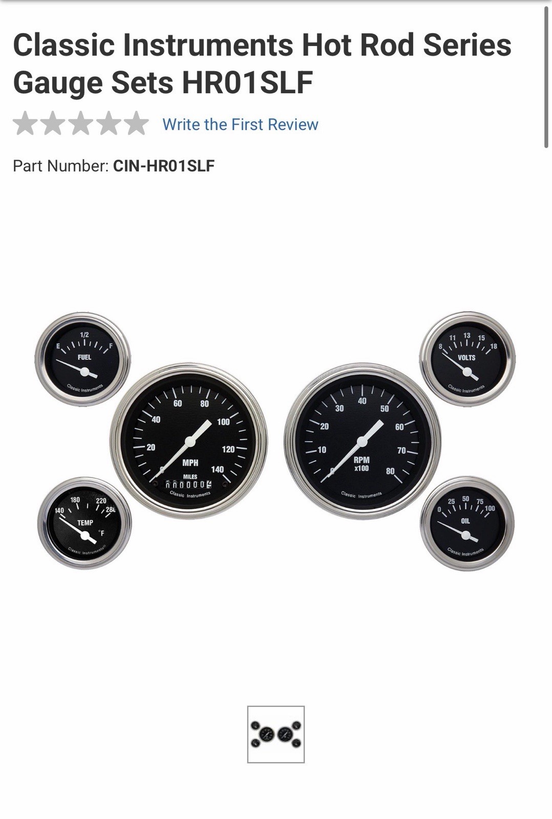 Classic Instruments Hot Rod Series Gauge Sets HR01SLF Classic Instruments Hot Rod Series Gauge Sets HR01SLF