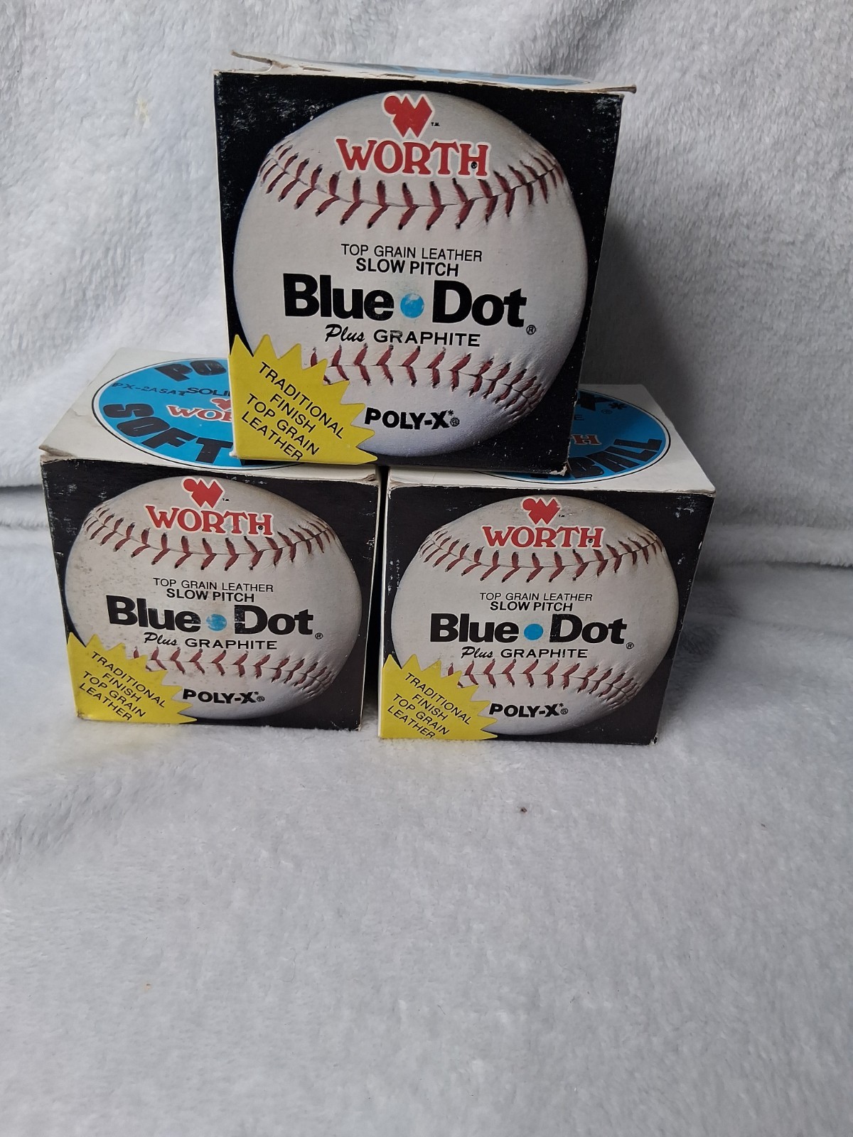 Lot 3 Vintage Worth Blue Dot Titan Slow Pitch Softballs Boxes -Poly-X Core ASA