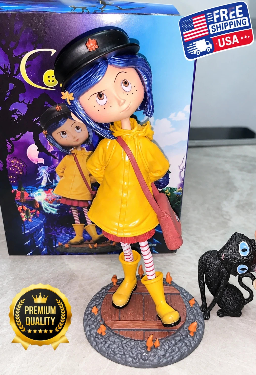 Coraline & Cat Figure Set 20cm PVC Statue Movie Collectible Doll Halloween Gift