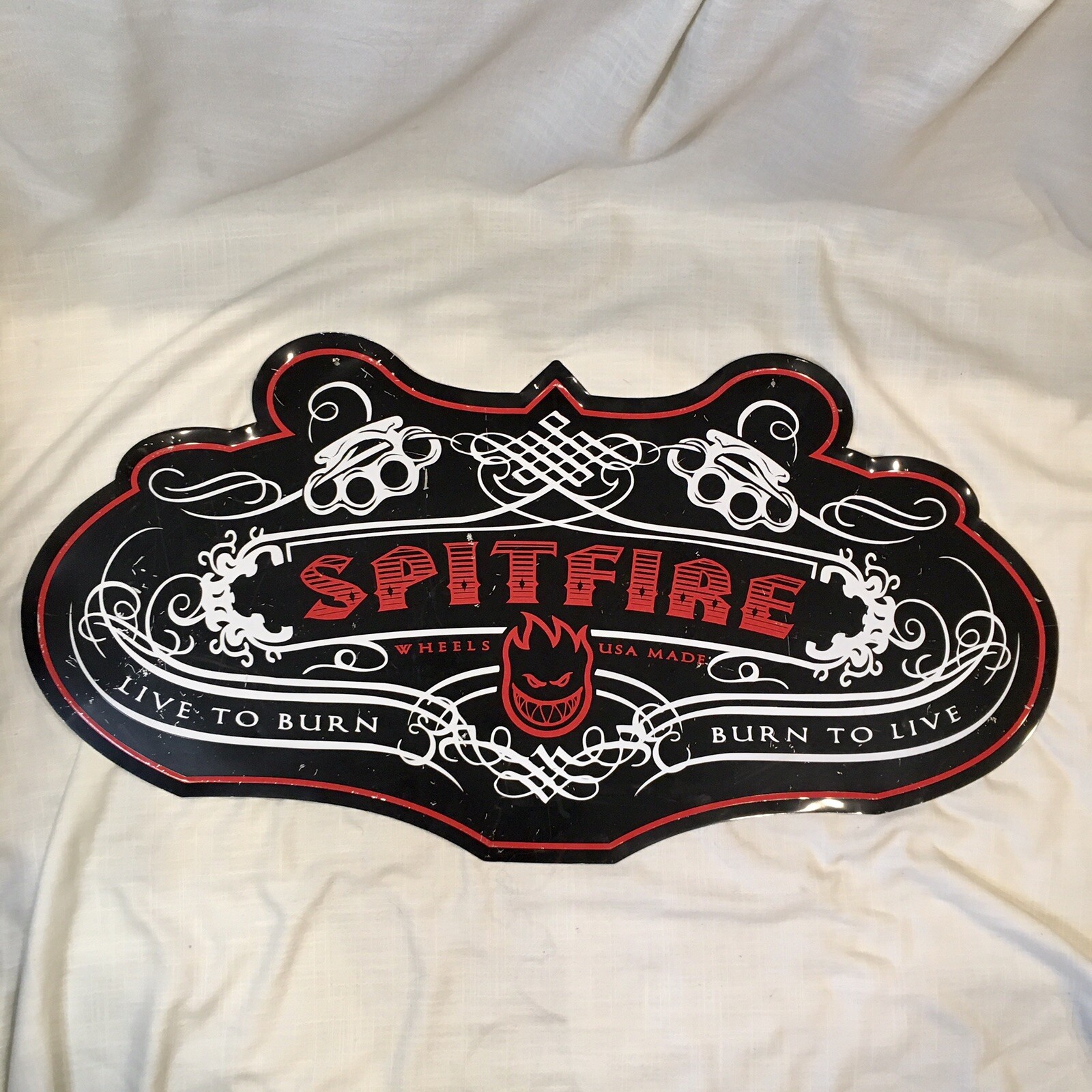 Vintage SPITFIRE Skateboard Advertisement  Original Skate Wheels Metal Sign RARE