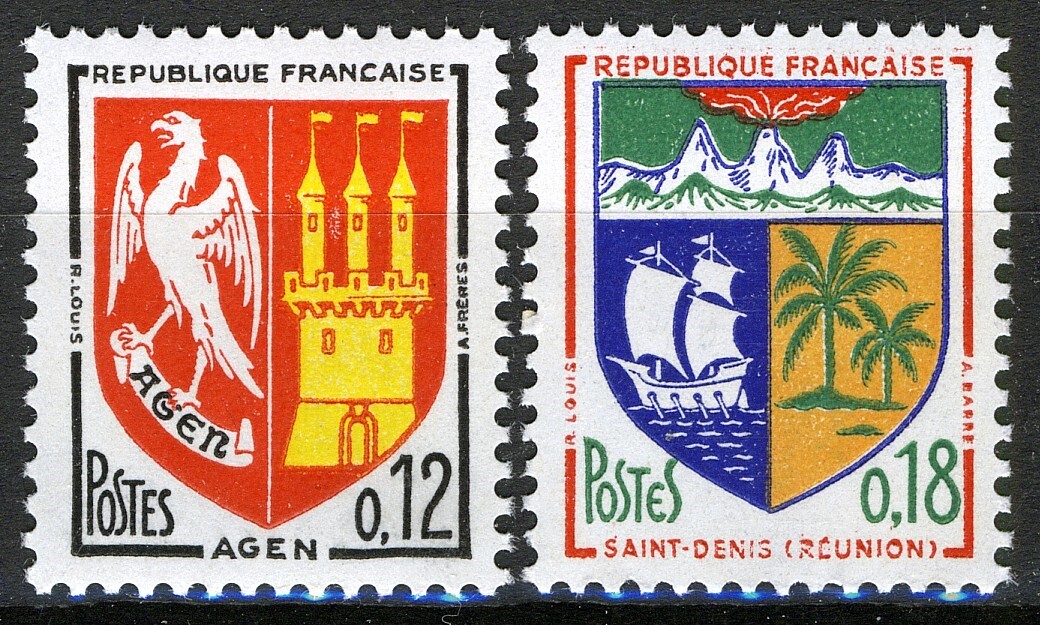 France 1964, Definitive Stamps: Municipal Coat of Arms MNH, Mi 1472-73