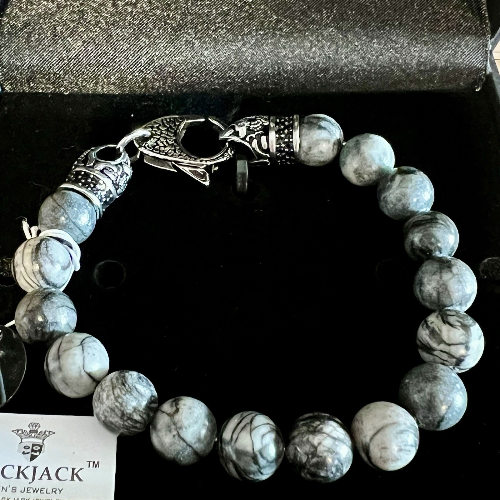 Blackjack Jewelry 10mm Gray Jasper Stainless Steel Beaded Bracelet BJB244BJ Blackjack Jewelry 10mm Gray Jasper Stainless Steel Beaded Bracelet BJB244BJ