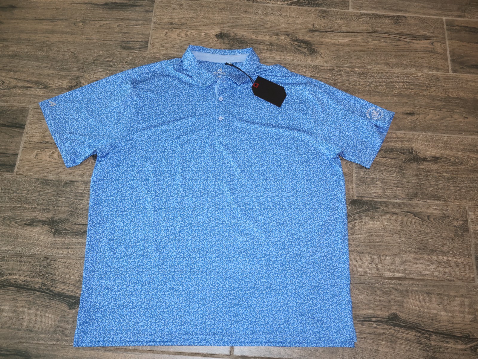 NWT Antigua Blue Flower Short Sleeve Polo Golf Dress Lounge Shirt 2XL XXL Tags NWT Antigua Blue Flower Short Sleeve Polo Golf Dress Lounge Shirt 2XL XXL Tags