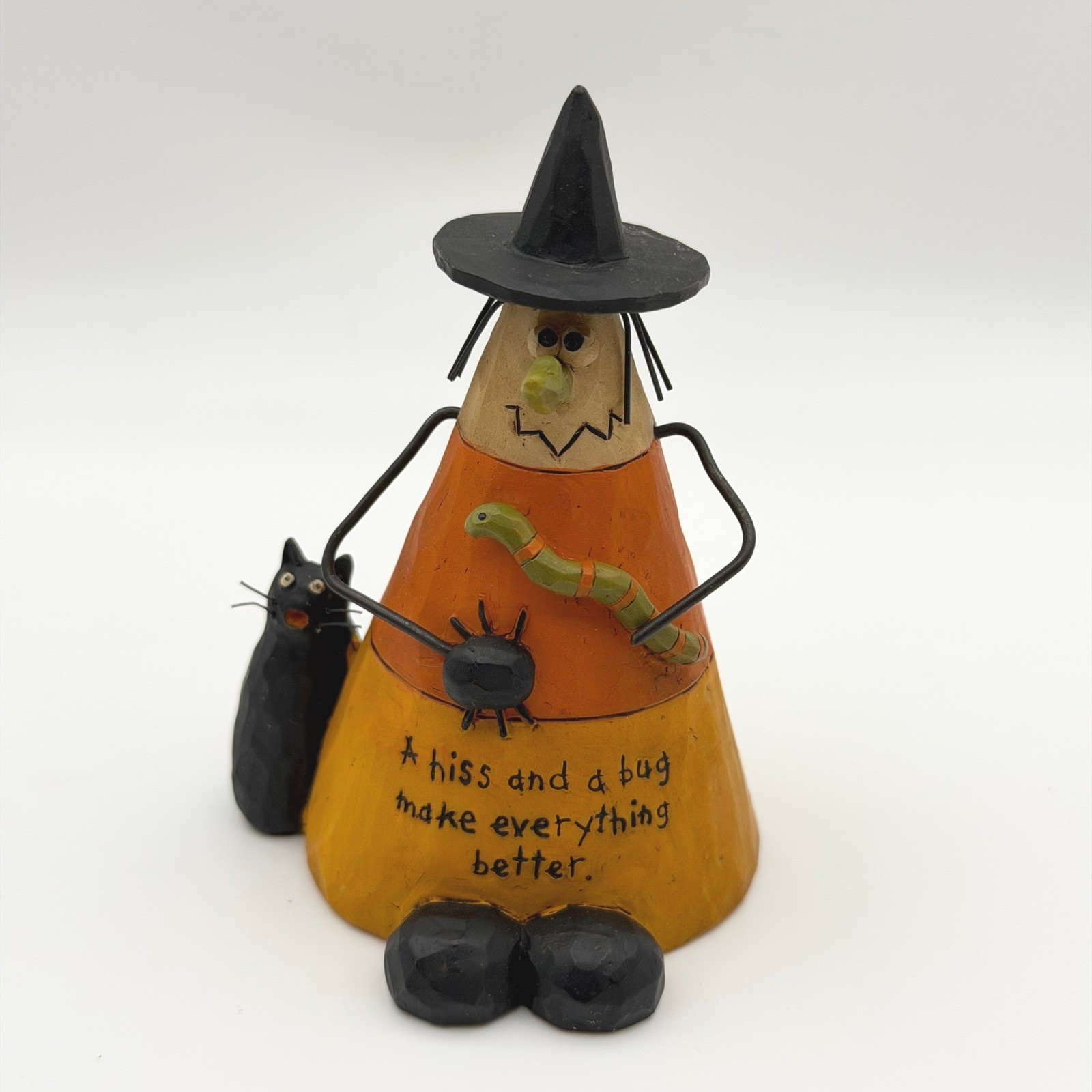 Blossom Bucket Barbara Lloyd 2009 Halloween Witch Cat Candy Corn Folk Art