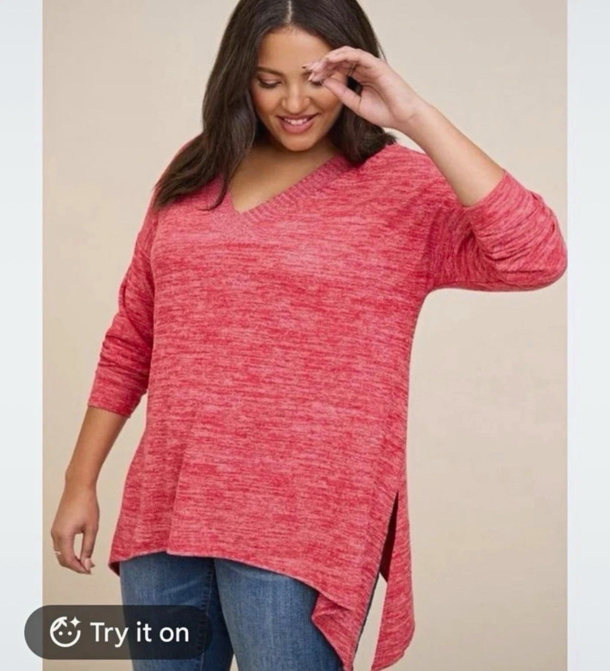 Torrid Women’s Plus 1X Red Heathered Knit V-Neck 3/4 Sleeve Tunic Top Torrid Women’s Plus 1X Red Heathered Knit V-Neck 3/4 Sleeve Tunic Top