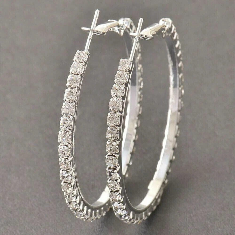 3.00Ct Round Cut Diamond Lab-Created Women\'s Hoop Earrings 14K White Gold Plated