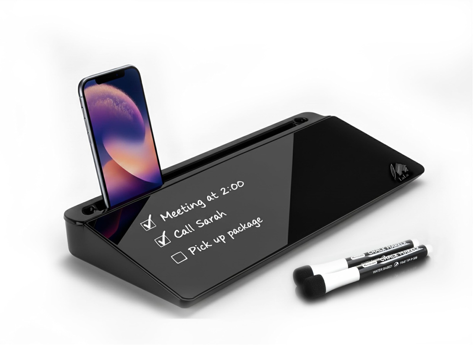 Black Glass Desktop Whiteboard With Storage Drawer Dry Erase Desk Organizer