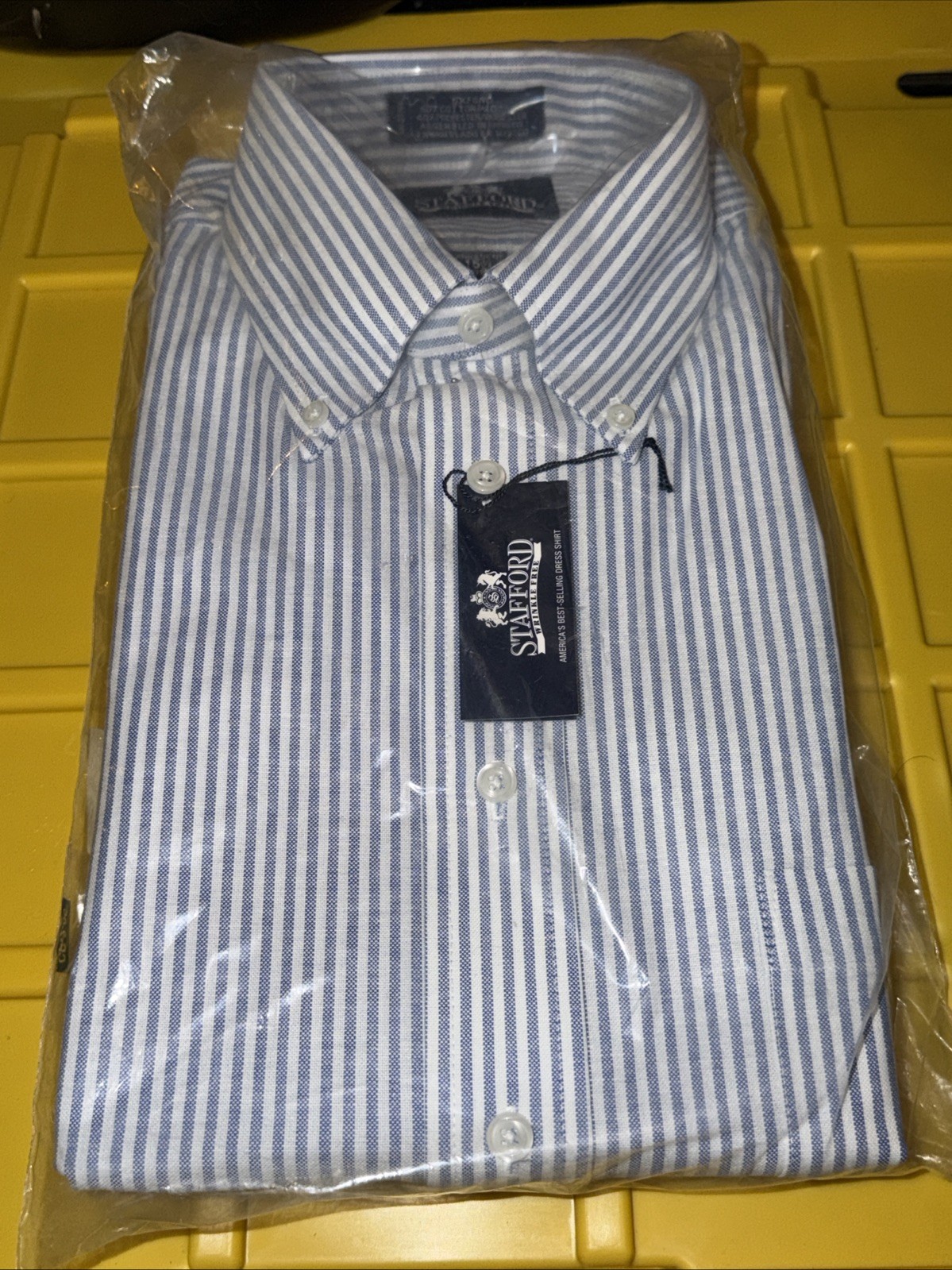 NEW Stafford Men’s Dress Shirt 15.5 35 Athletic Fit Blue Stripe