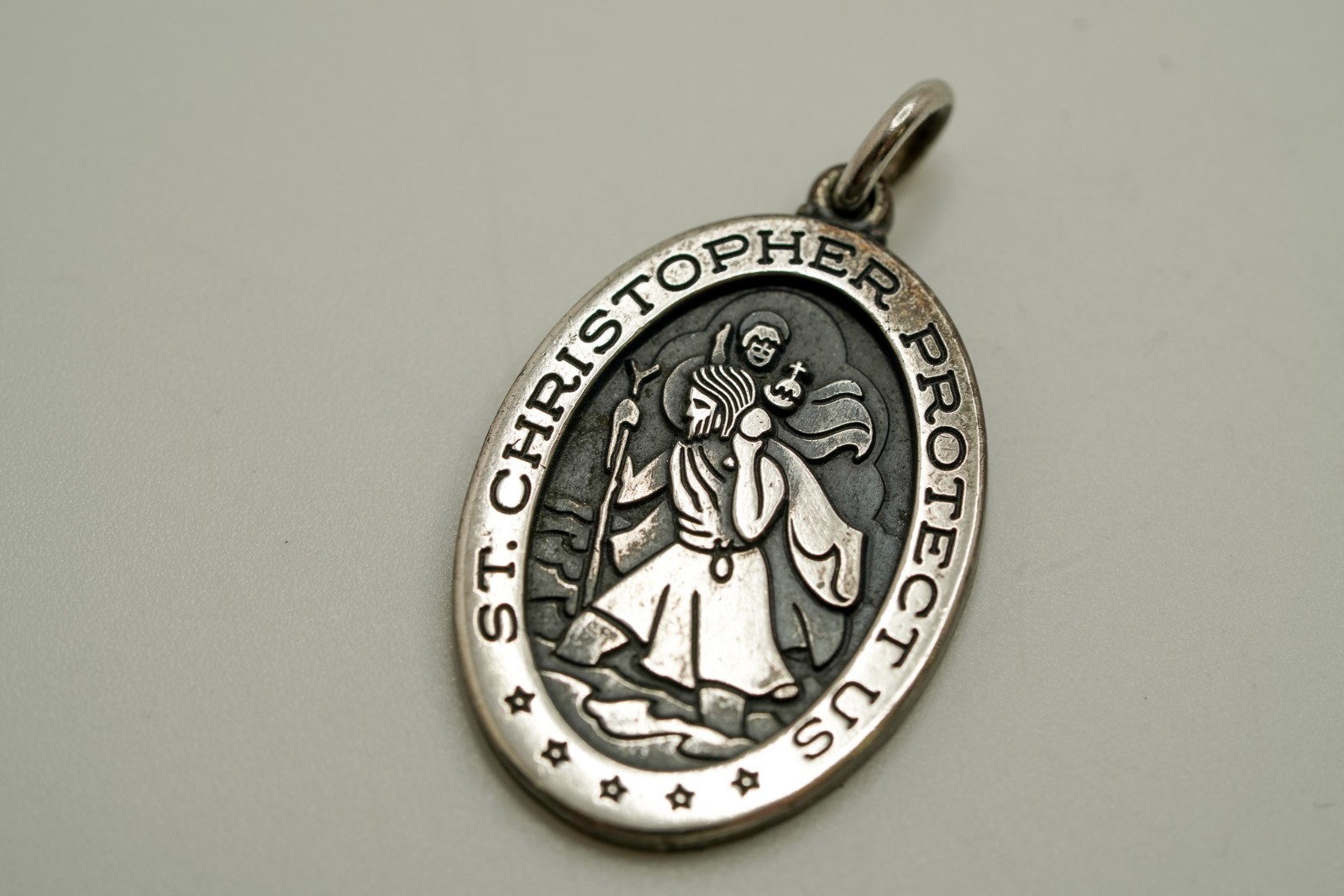 Vintage Heavy St. Christopher Protect Us Pendant 3.2cm JB47 Vintage Heavy St. Christopher Protect Us Pendant 3.2cm JB47