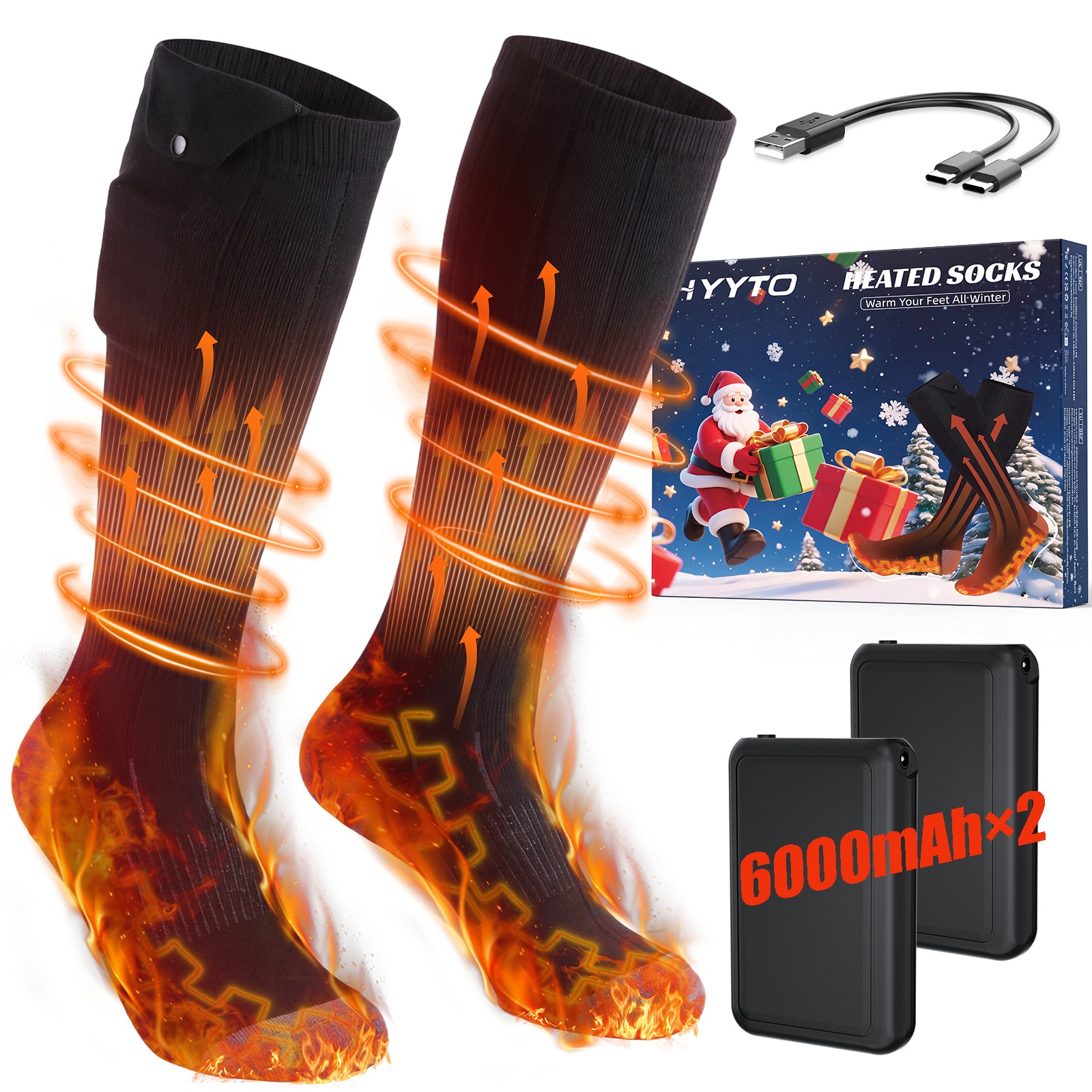 Heated Socks for Women Men, 6000mAh Rechargeable Electric Heated Socks,Unisex,K