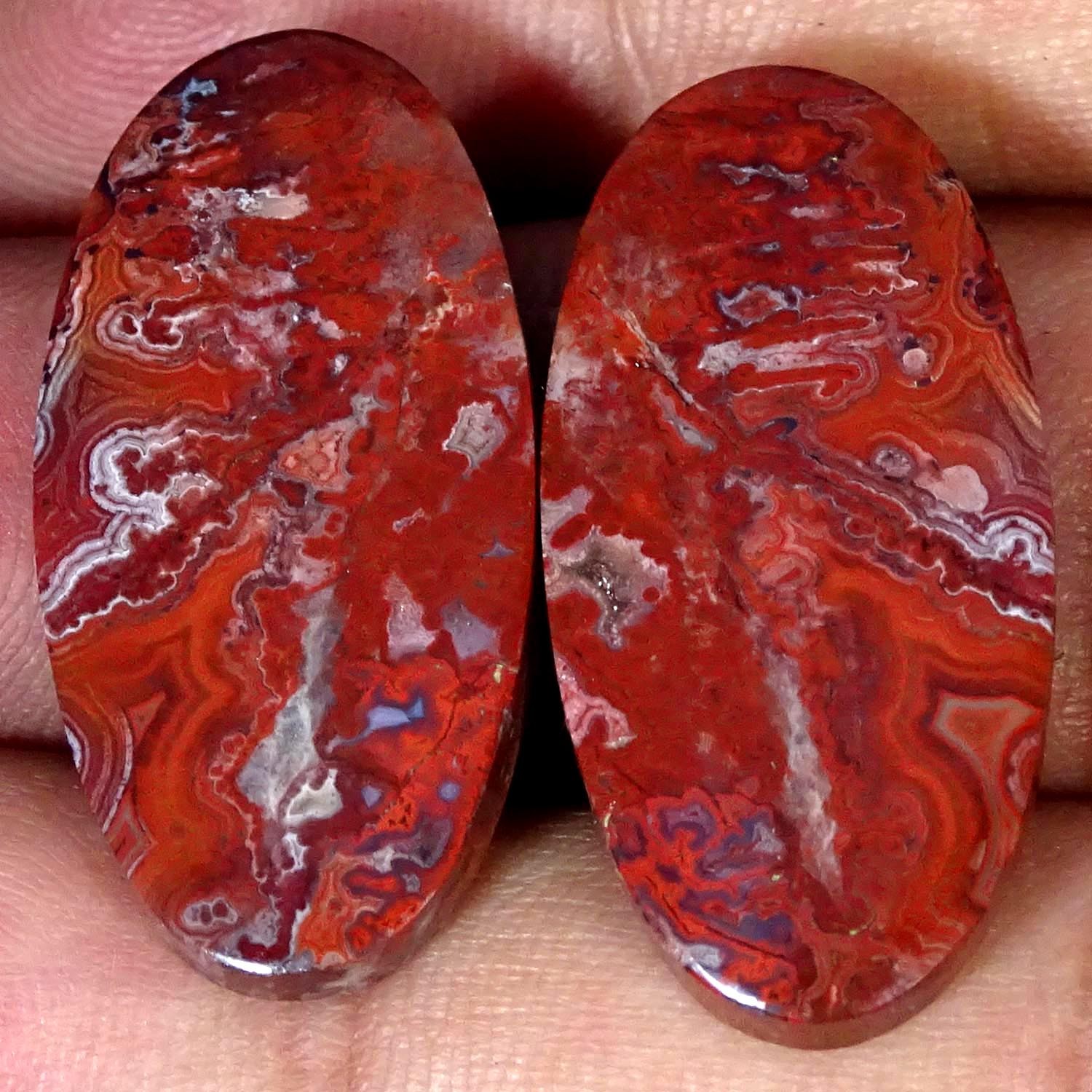 39.80Cts 100% Natural Crazy Lace Agate Oval Pair Cabochon 15X30X4MM