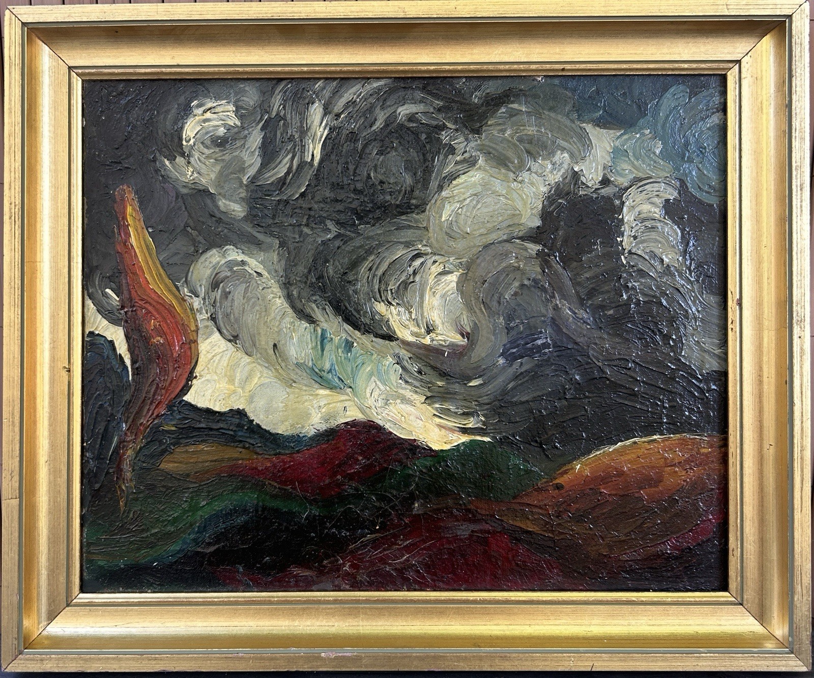 Expressionist Original Antique Oil Painting French Landscape Trees Sky Framed