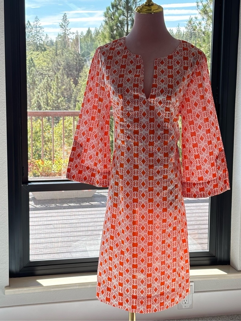 Lesley Evers Ellie Orange Foxcroft Cotton Midi Dress Large NWT Made USA