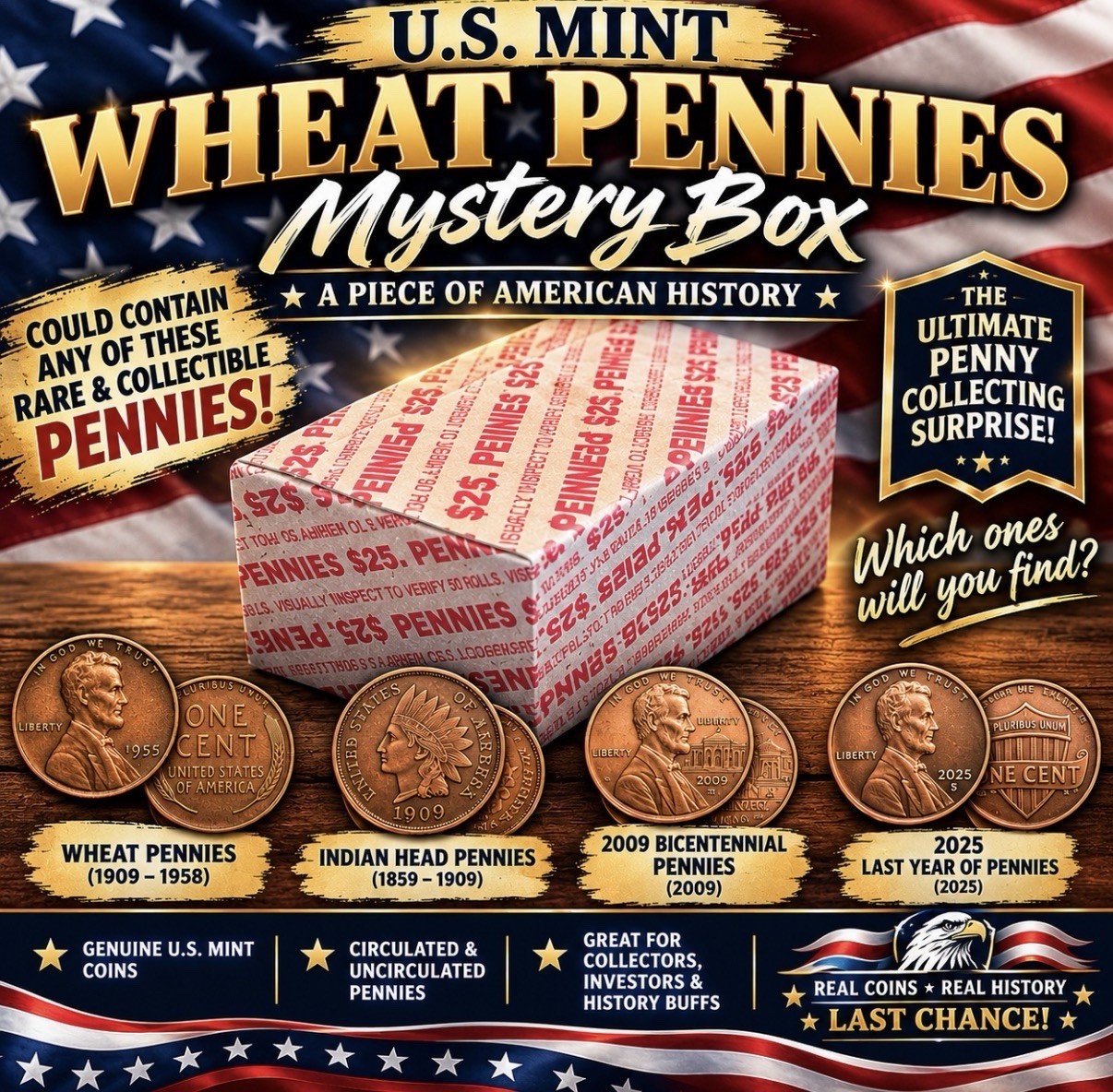 Full Bank Box of US Pennies