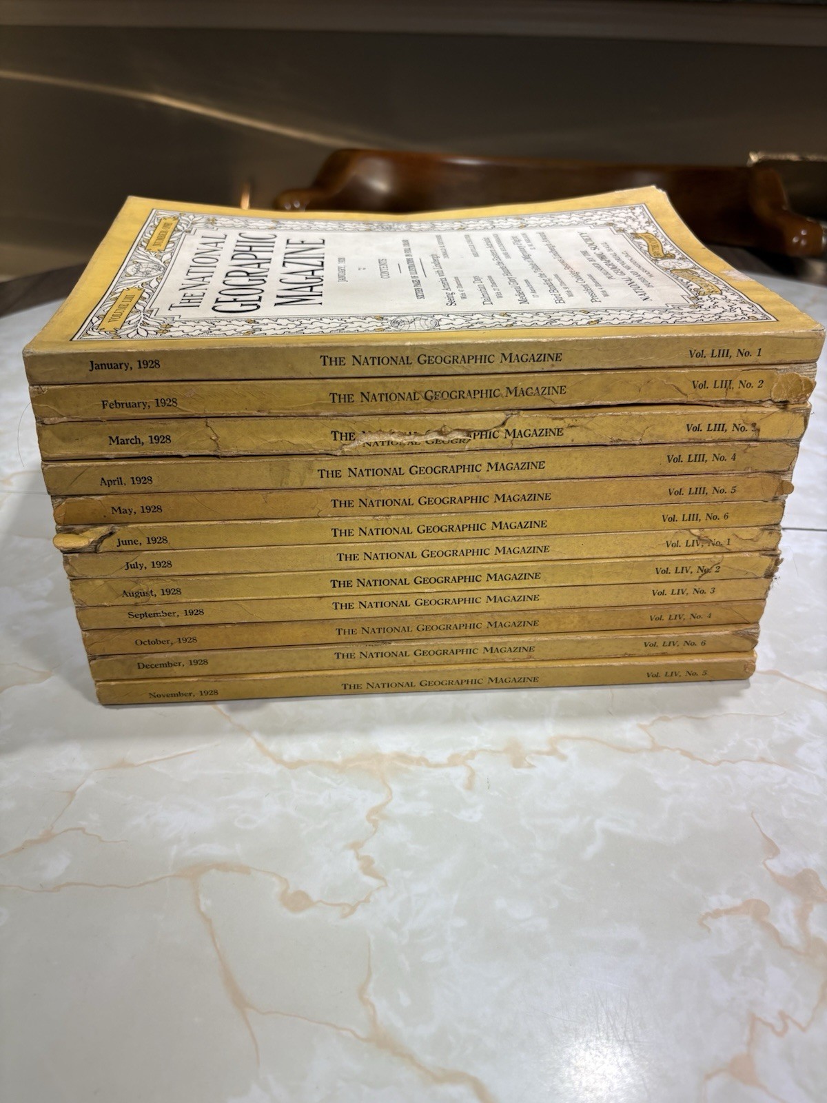 Vintage 1928 National Geographic Magazine Full Year 12 Issue Set W/ Wyeth Print