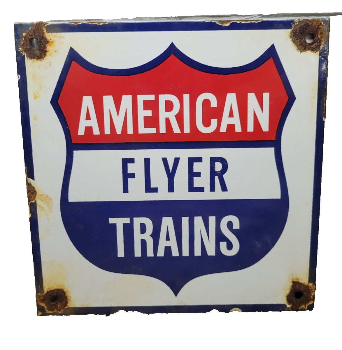 VINTAGE AMERICAN FLYER PORCELAIN SIGN OLD TRAIN RAILROAD RAILWAY TRACK RAIL TOYS