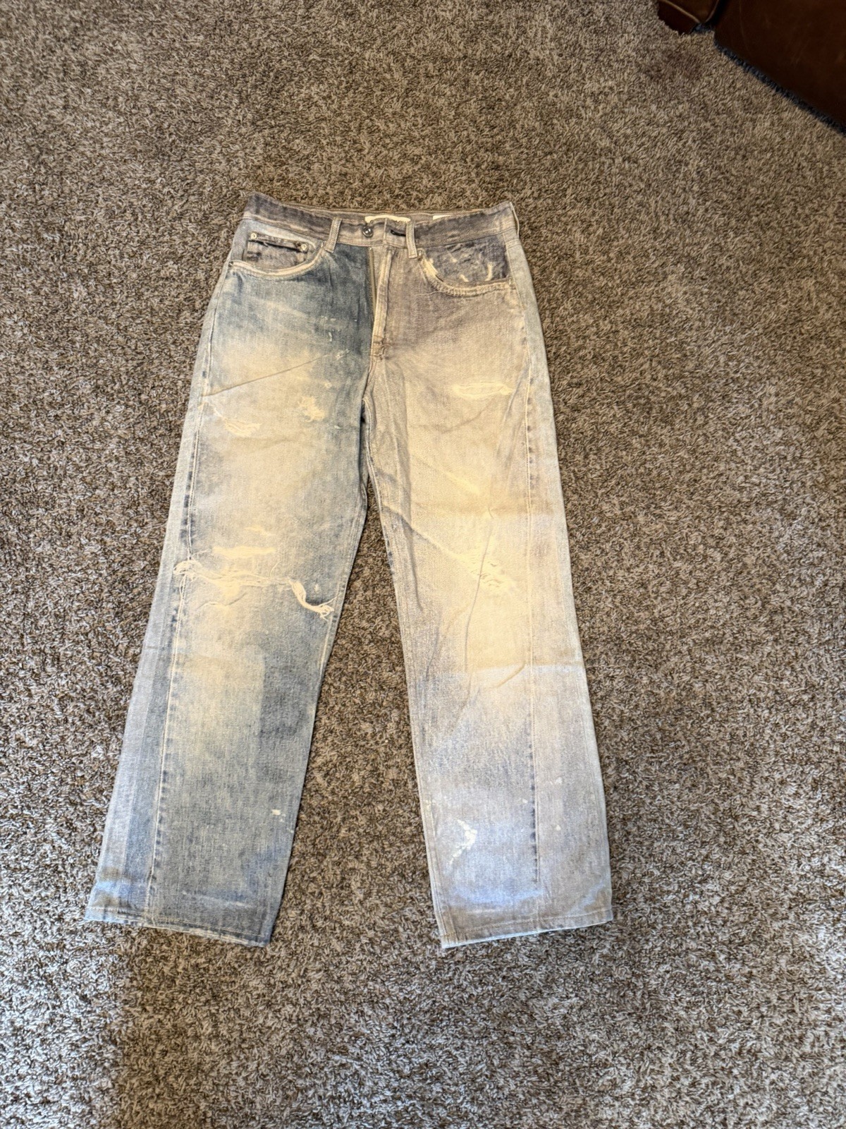 Our Legacy Men\'s Light Wash Distressed Straight third cut denim Our Legacy Men\'s Light Wash Distressed Straight third cut denim