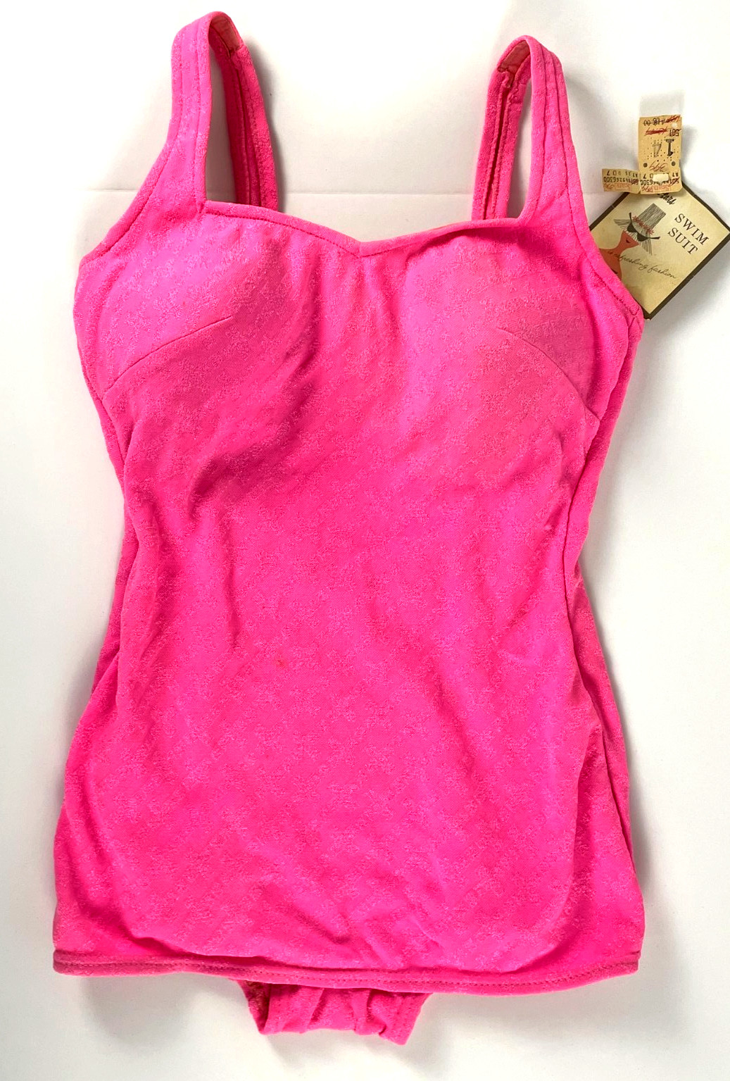 Vintage 60s Neon Hot Pink Pinup One Piece Swimsuit NWT Size 14/35 One Piece