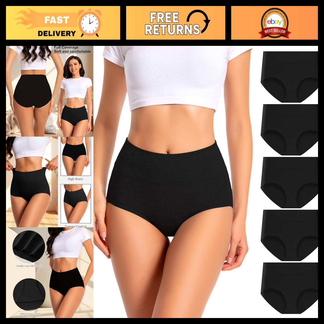 High Waisted Cotton Briefs for Women - Full Coverage Panties Multipack, Regular