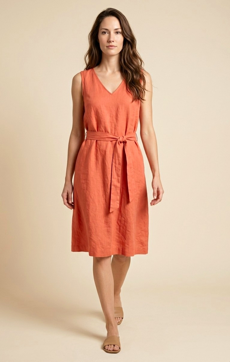 Ann Taylor Factory Orange Solid A-Line Dress Size M Sleeveless V-Neck Tie Knee Ann Taylor Factory Orange Solid A-Line Dress Size M Sleeveless V-Neck Tie Knee