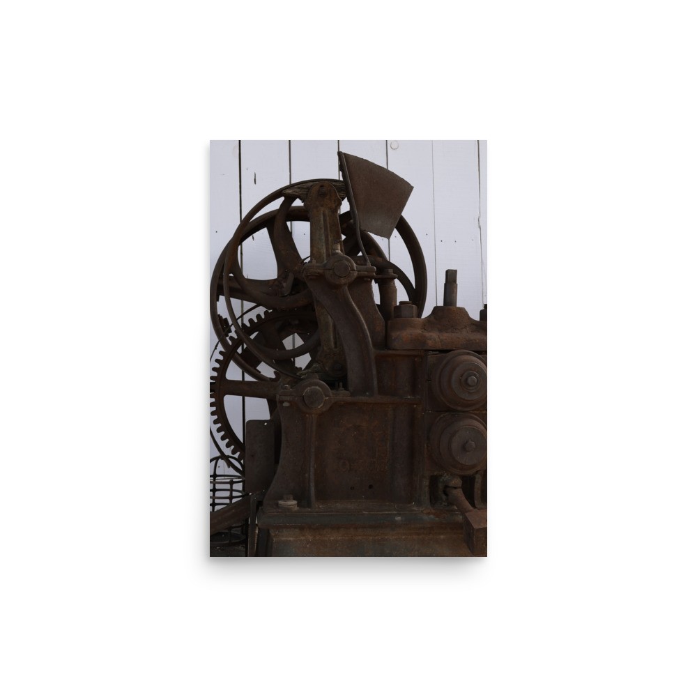 Antique Western Machinery B&W Print – Rustic Industrial Ranch Wall Art