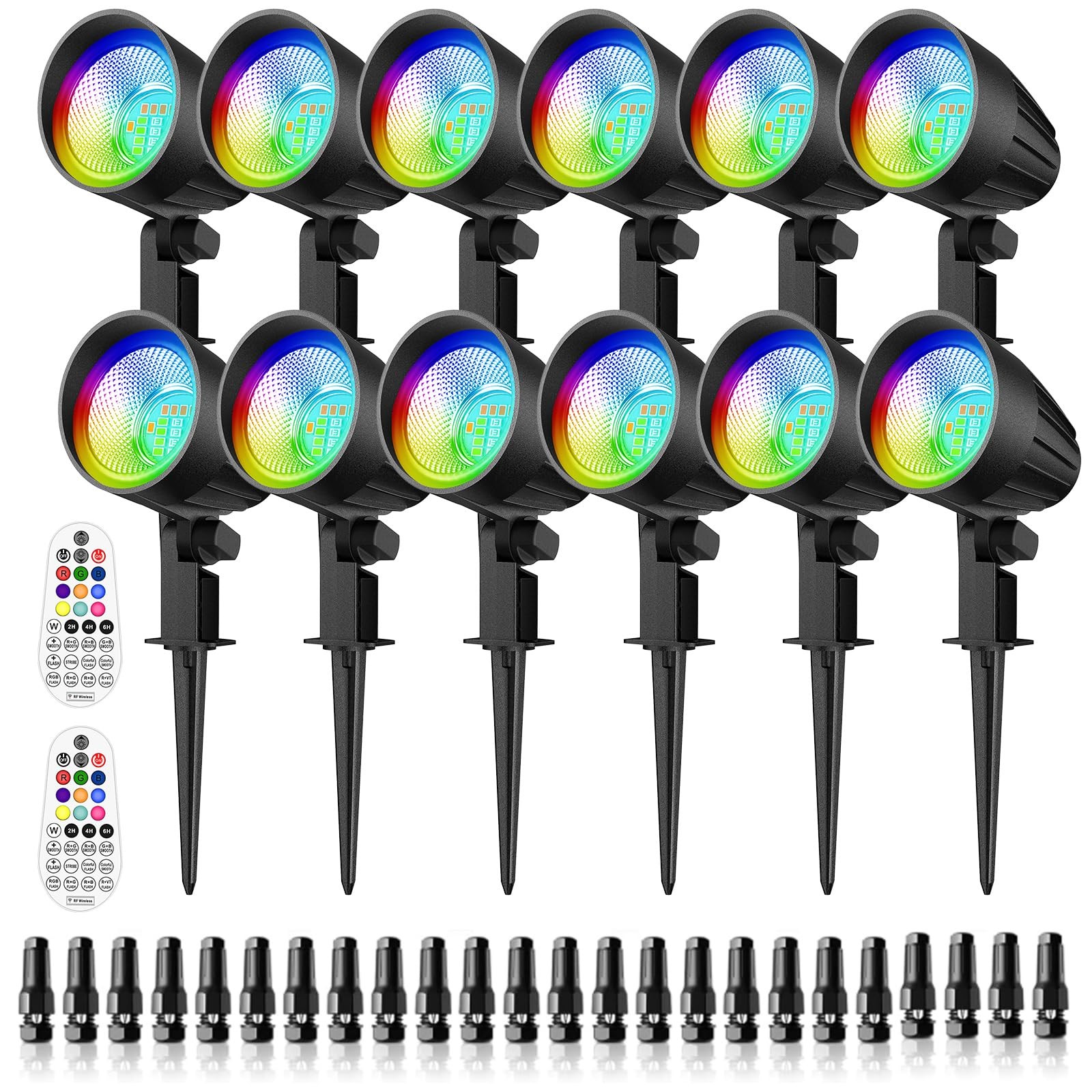 15W RGB Landscape Lighting with Remote for Yard Garden (12 Pack)