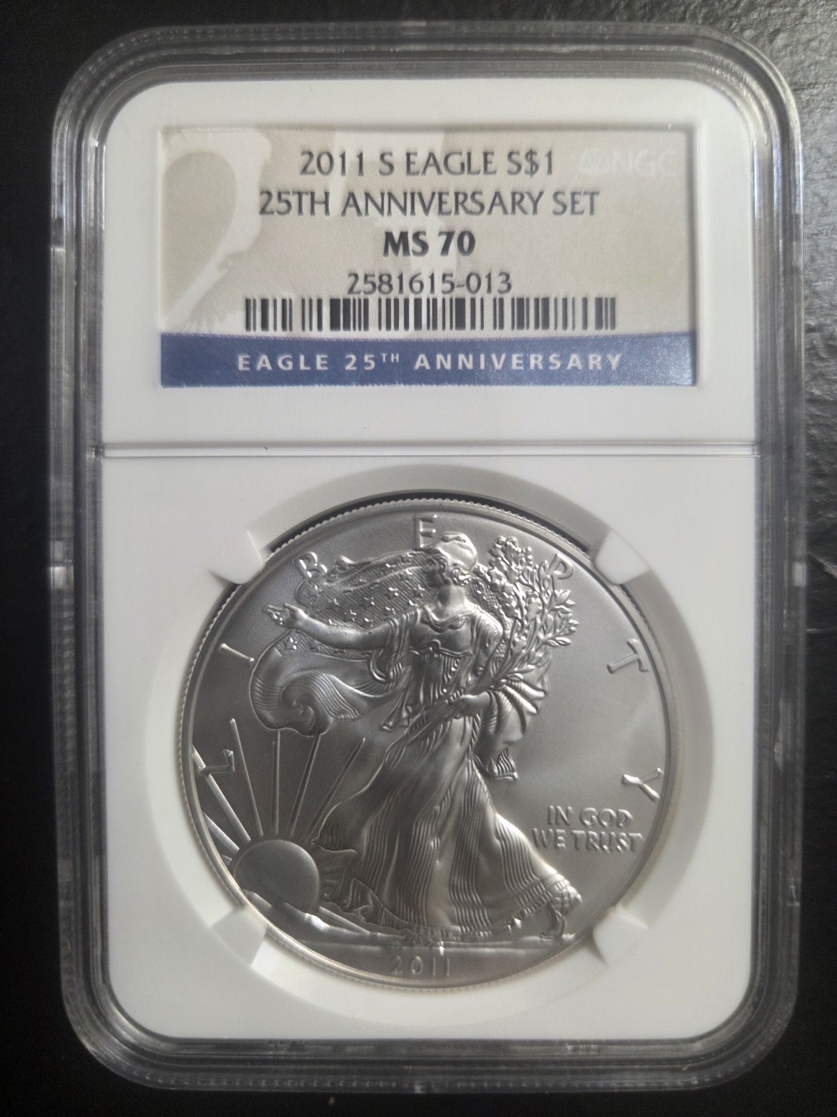 2011 S BURNISHED AMERICAN SILVER EAGLE NGC MS70 25TH ANNIVERSARY SET BLUE LABEL 
