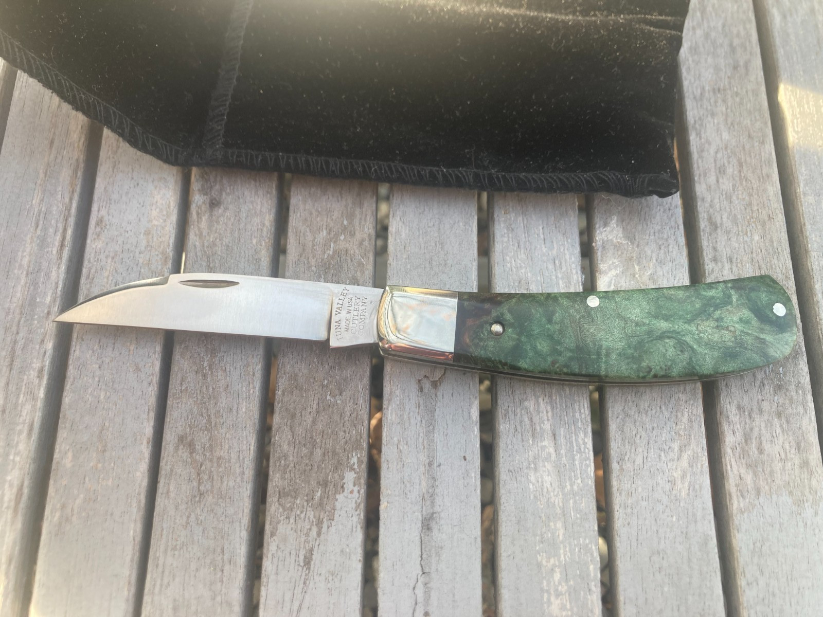 Tuna Valley Cutlery Phoenix Jack Green Maple Burl 154CM Steel 1 of 50 Tuna Valley Cutlery Phoenix Jack Green Maple Burl 154CM Steel 1 of 50