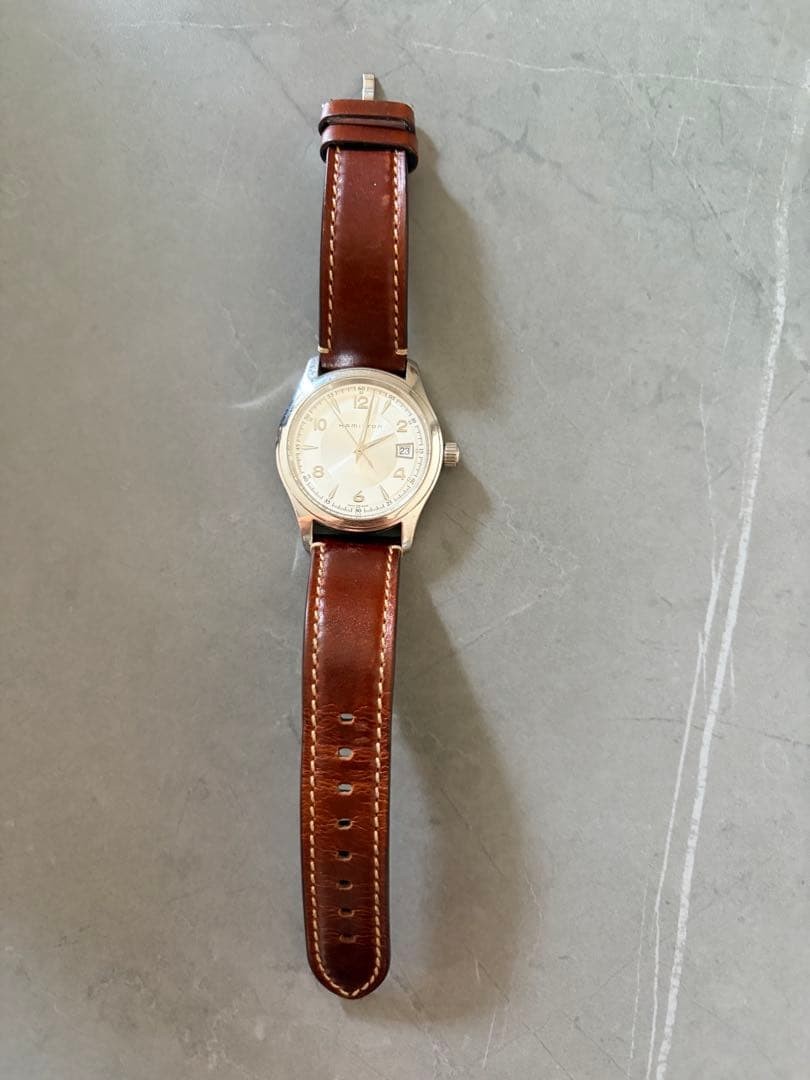 HAMILTON H184510 Analog Quartz Wristwatch Silver Dial Brown Leather Strap HAMILTON H184510 Analog Quartz Wristwatch Silver Dial Brown Leather Strap