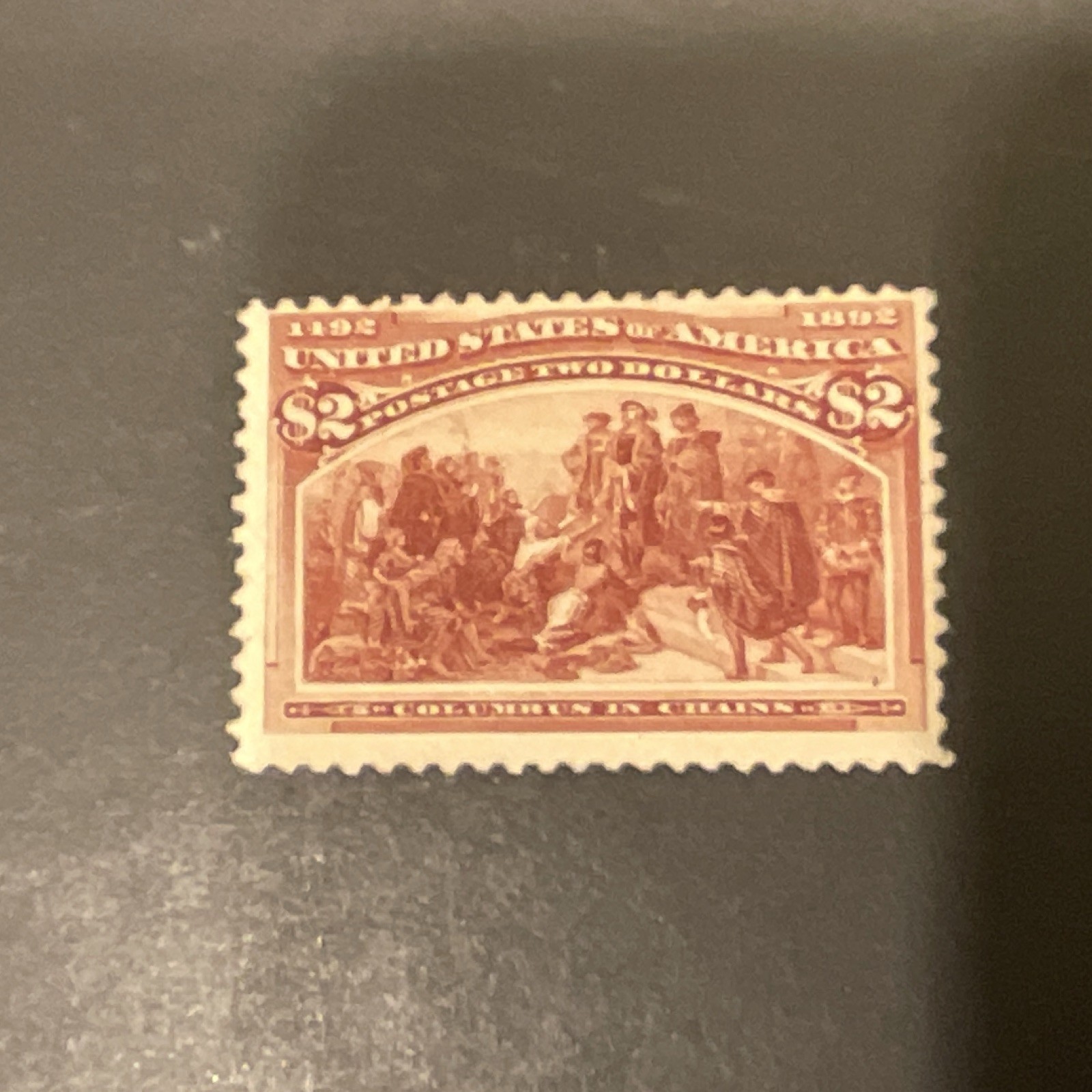 US Scott# 242 $2 Columbus in Chains, Brown Red,Unused MLH, Uncertified 1890s US Scott# 242 $2 Columbus in Chains, Brown Red,Unused MLH, Uncertified 1890s