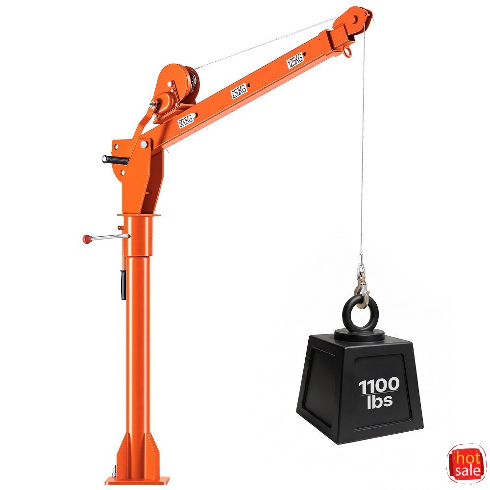 VEVOR 1100 lbs Manual Pickup Truck Crane, 360° Telescopic Boom, Foldable, Orange