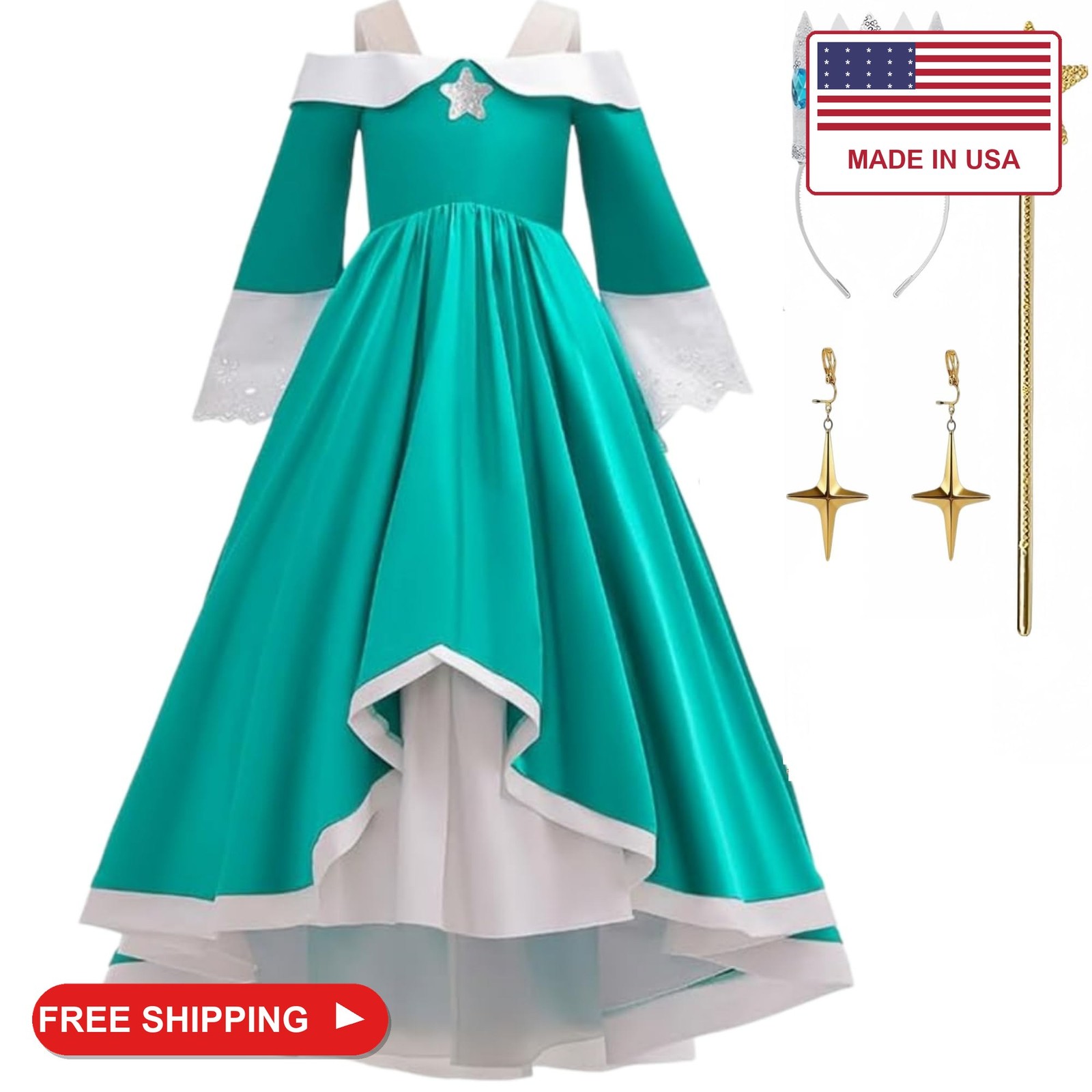 Szytypyl Princess Rosalina Costume for Girls One Shoulder Fancy Dress Gowns with