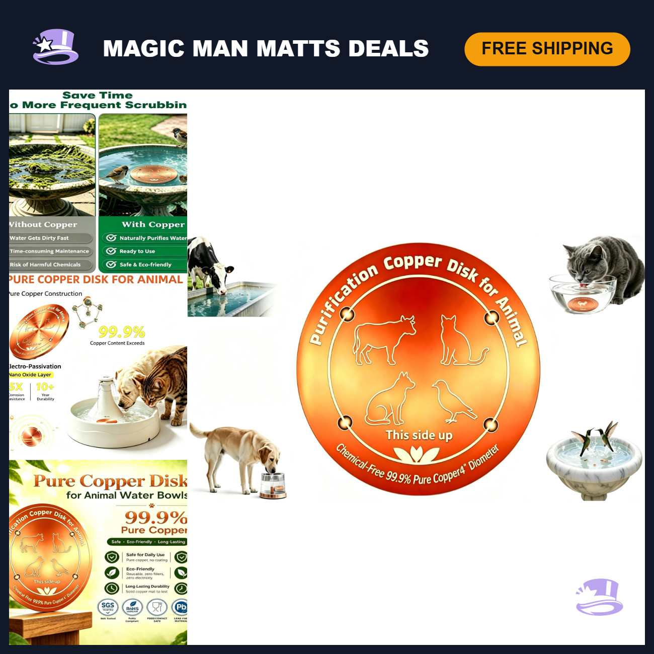 99.99% Pure Copper Disk for Clean Drinking Water - Safe for Animals & Nature