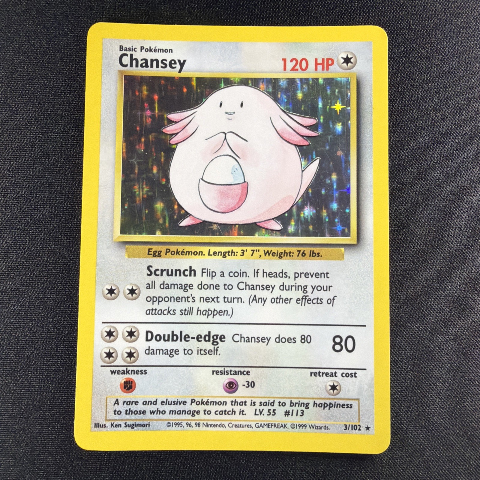 1999 Pokémon Base Set Chansey Holo 3/102 WOTC Unlimited 1999 Pokémon Base Set Chansey Holo 3/102 WOTC Unlimited