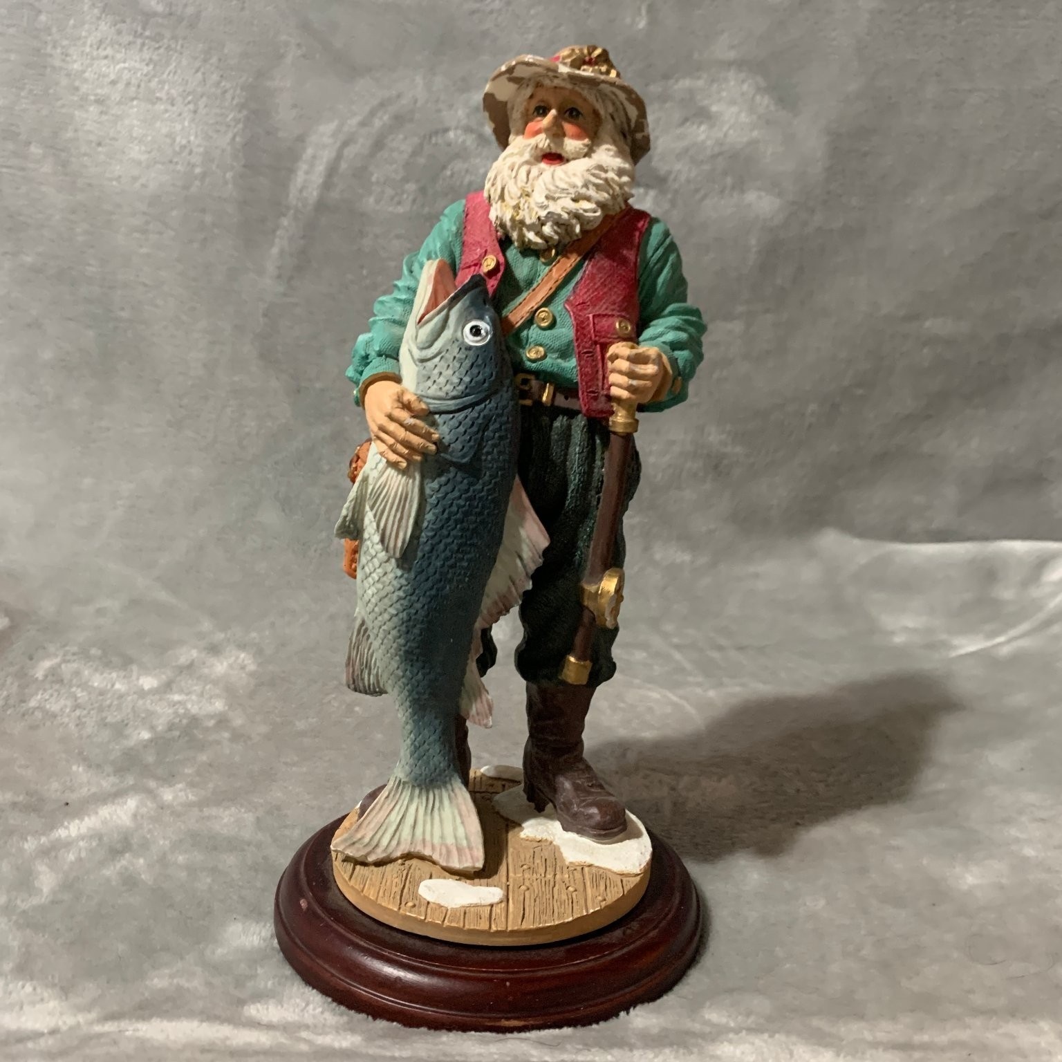 Christmas Traditions 9 Inch Fisherman Santa Figurine with Fish & Pole Flaw