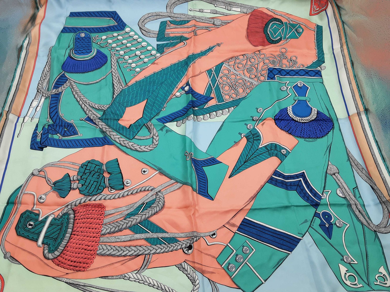 Hermes X Virgine Jamin Zouaves Et Dragons Green Pink Blue Silk Scarf Do0926oxzde