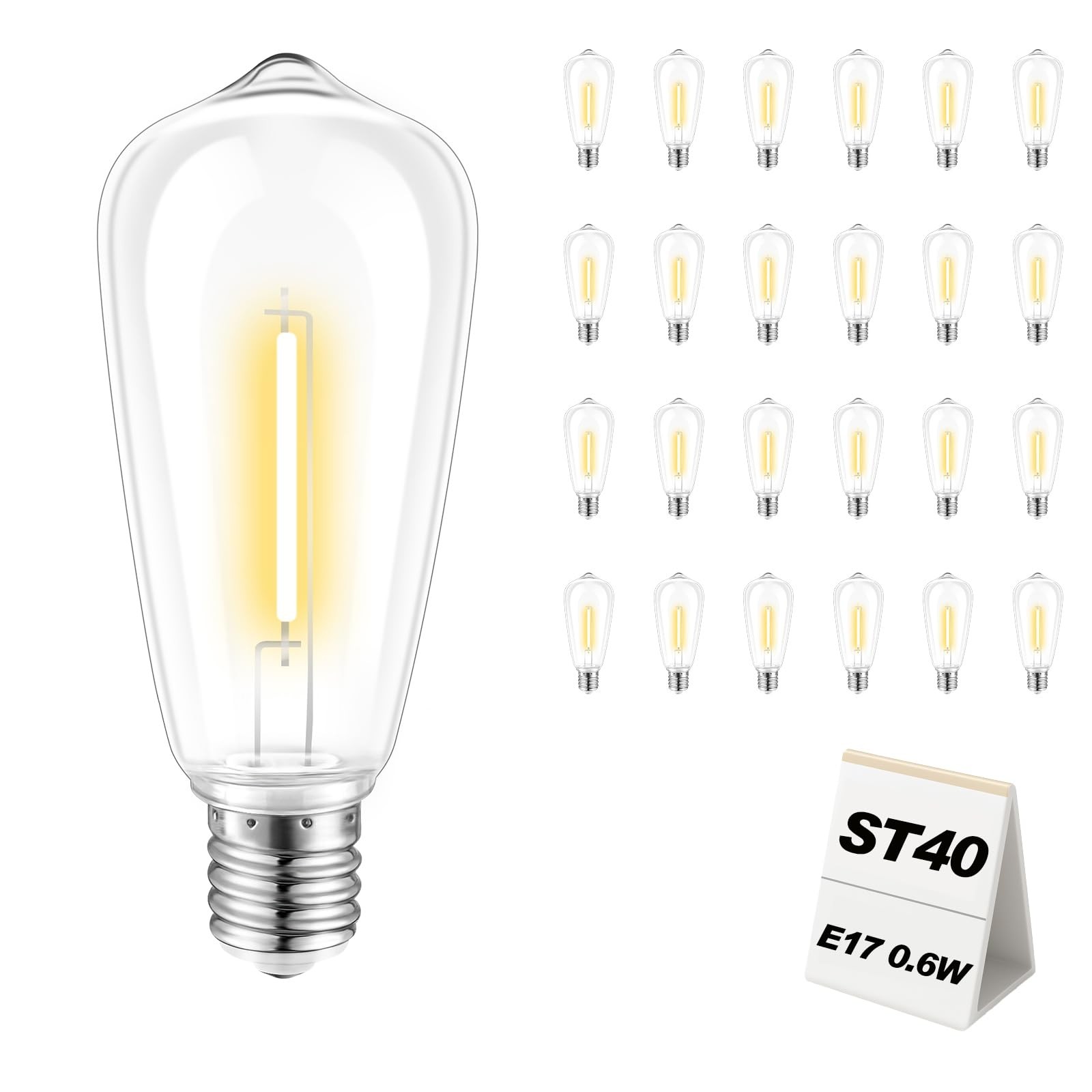 25 Pack ST40 LED Light Bulbs Shatterproof Dimmable for Outdoor String Lights ...