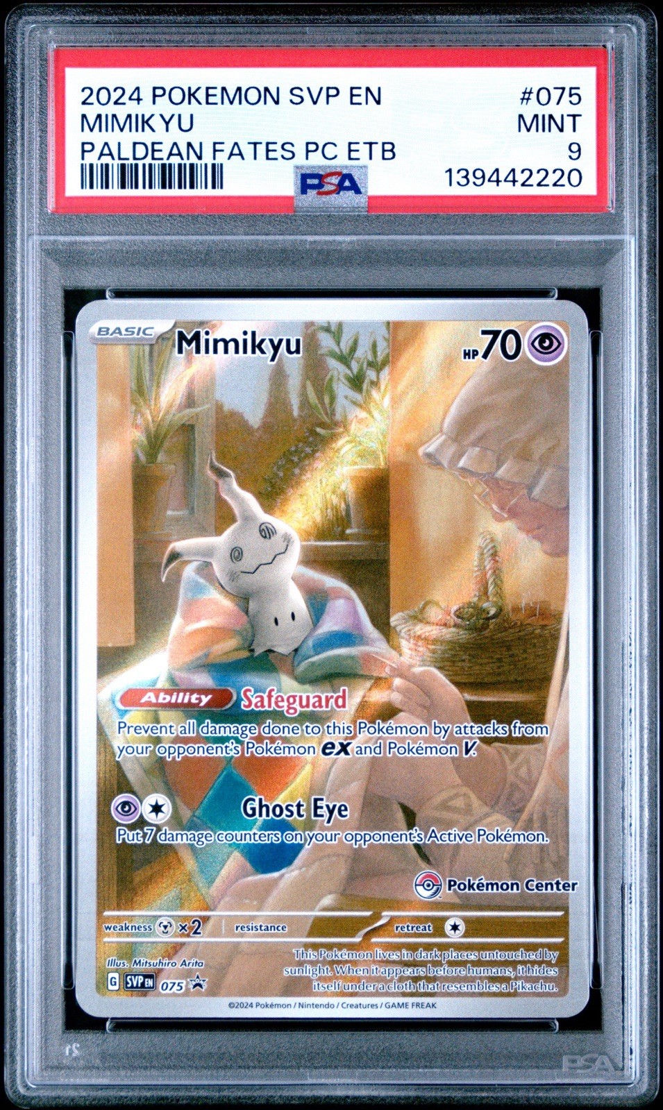 2024 POKEMON PALDEAN FATES POKEMON CENTER ELITE TRAINER BOX MIMIKYU PSA 9
