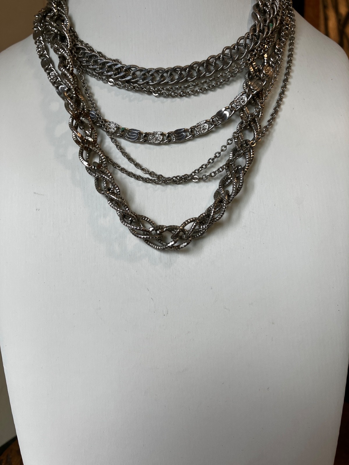 VINTAGE MONET SILVER TONE 5 STRAND MULTI CHAIN NECKLACE 18 VINTAGE MONET SILVER TONE 5 STRAND MULTI CHAIN NECKLACE 18