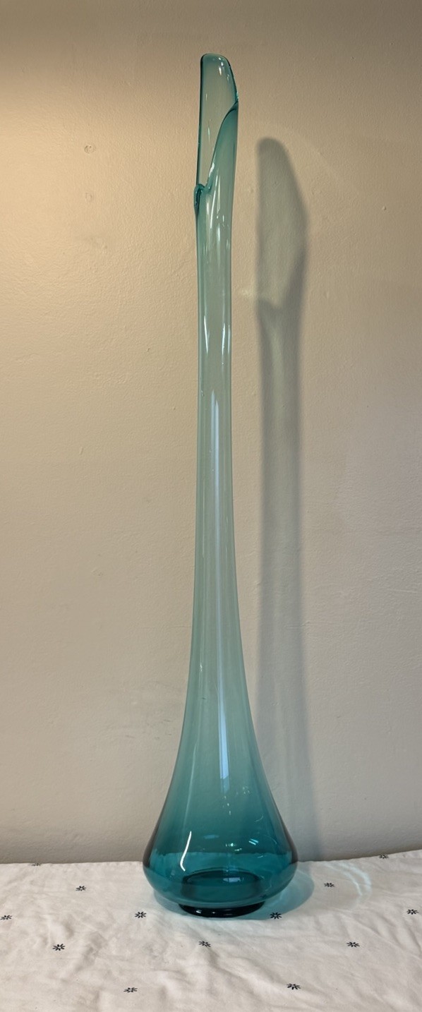 Huge MCM LE Smith Swung Glass Floor Vase 41” Peacock Blue Turquoise Huge MCM LE Smith Swung Glass Floor Vase 41” Peacock Blue Turquoise